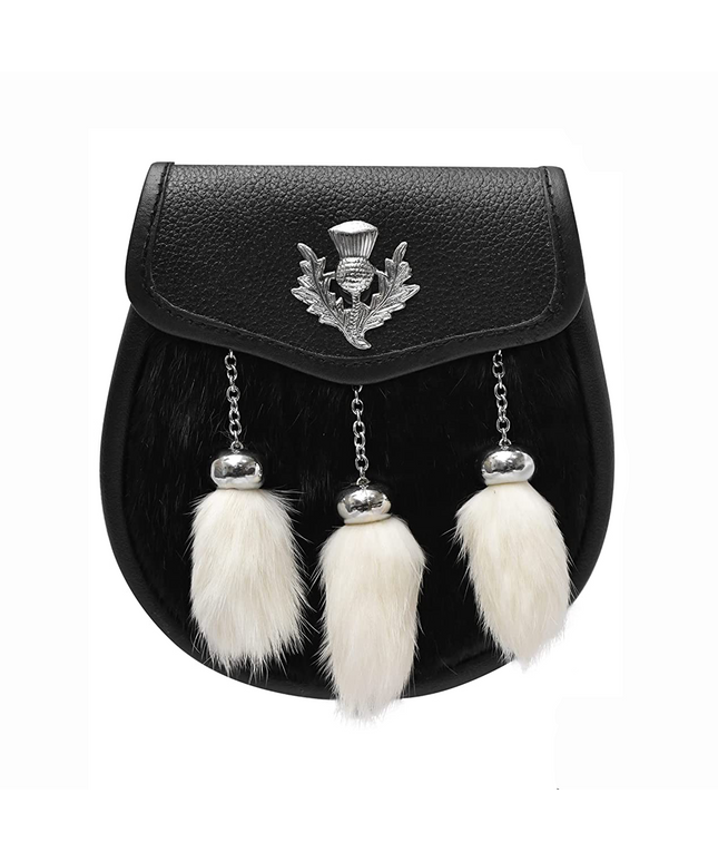Elegant Semi-Dress Rabbit Fur Sporran with Thistle Badge