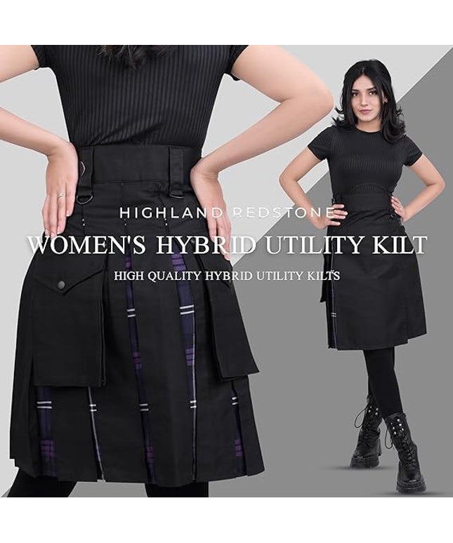 Black Hybrid Kilt for Women with Adjustable Straps