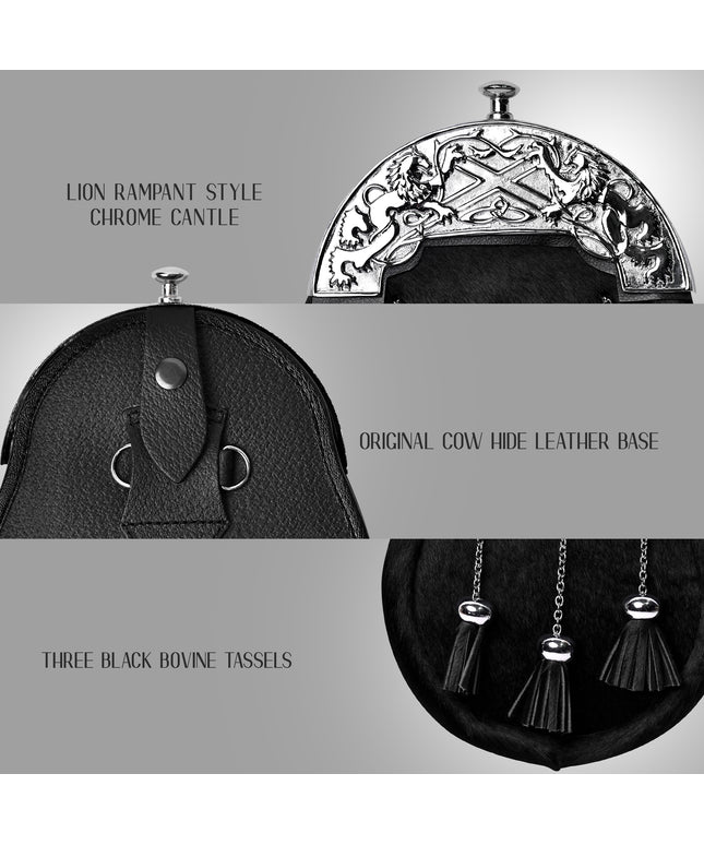 Premium Quality Scottish Bovine Sporran with chain belt for men