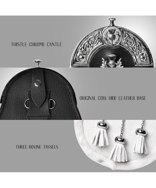 Formal White Bovine Sporran With Targe Leather Cantle