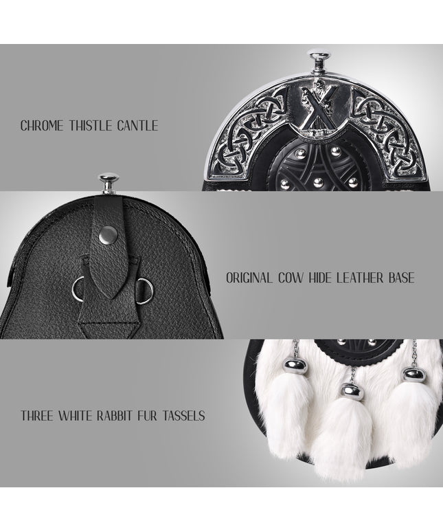 Formal White Rabbit Fur Sporran with St. Andrew Chrome Cantle
