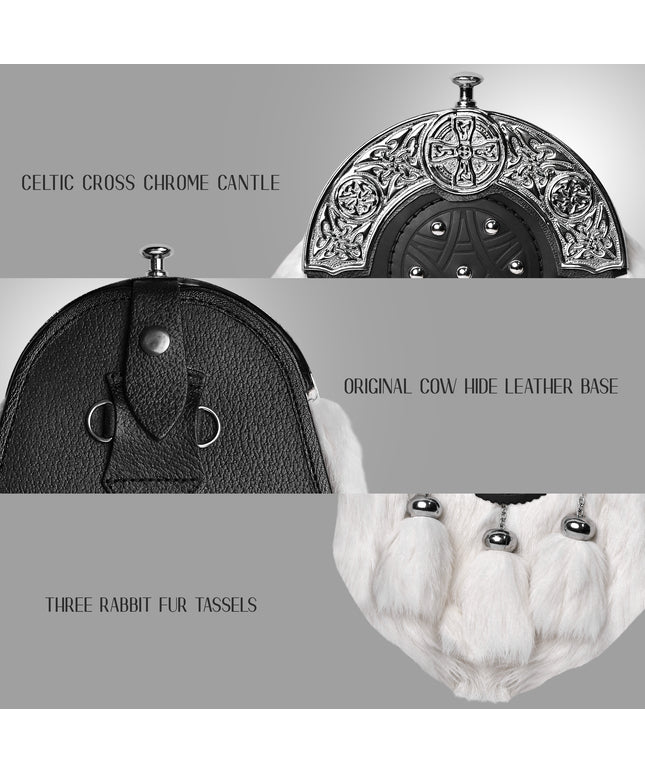 White Rabbit Fur Sporran with Chrome Cantle