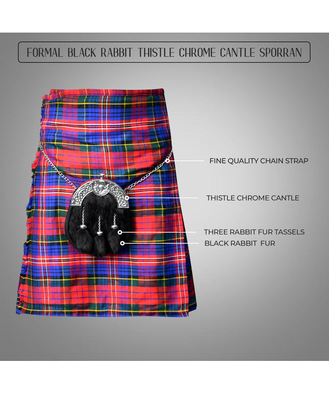 Black Rabbit Fur Sporran Chrome Cantle