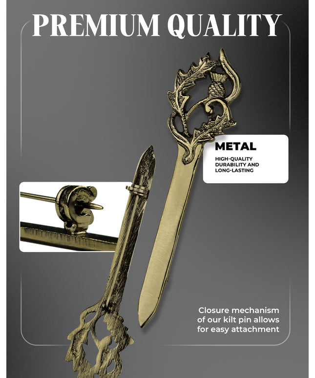 Scottish Kilt Pin for men | Thistle Sword Pewter Antique