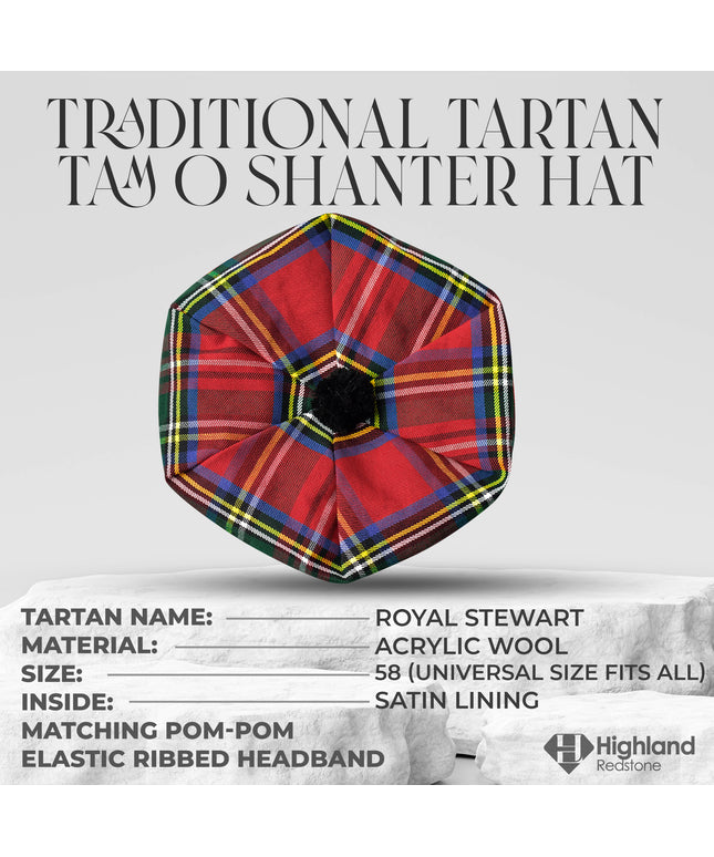 Tam O'Shanter Hat with Pompom | Royal Stewart Tartan