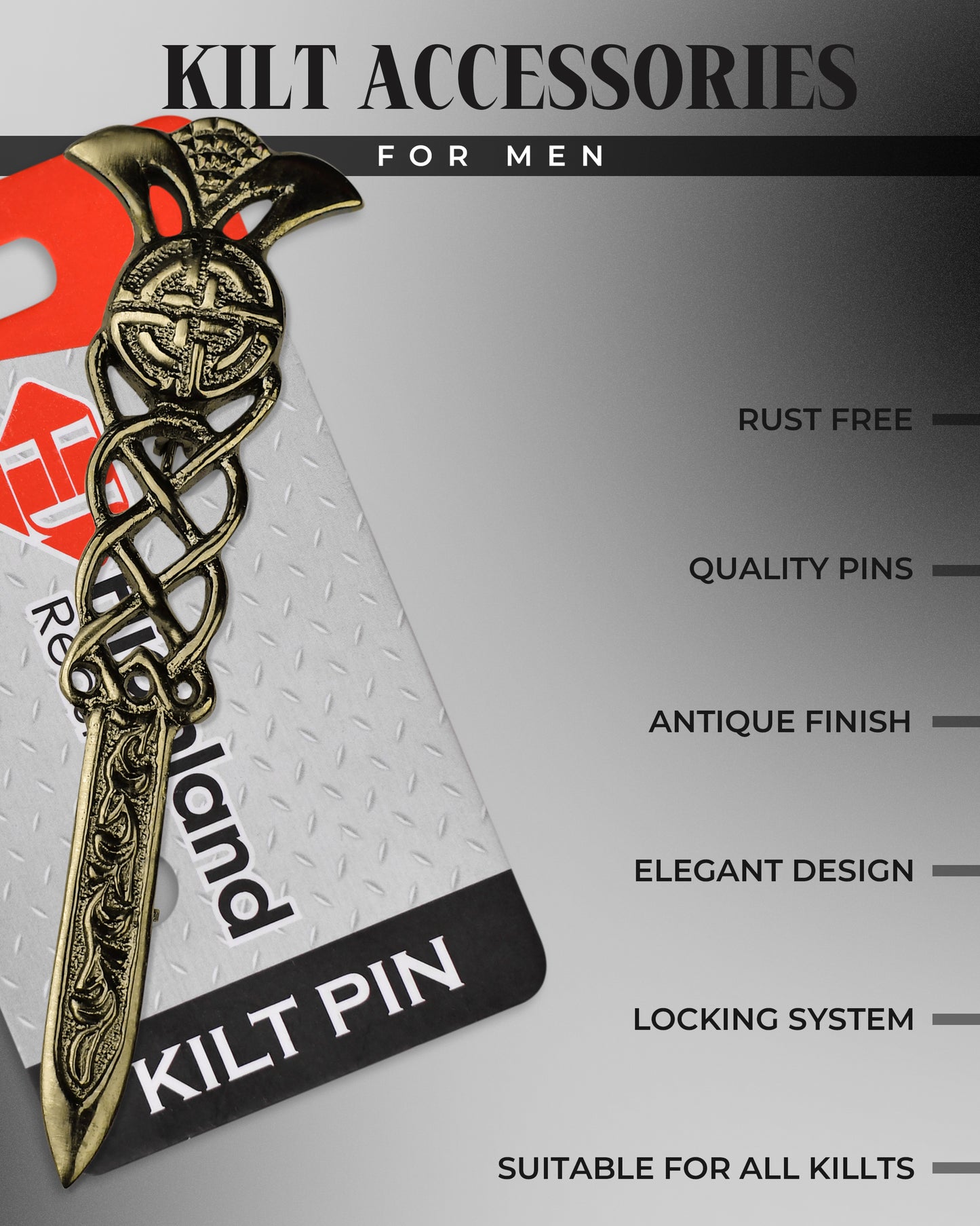 Scottish Kilt Pin for men | Gaelic Pewter Antique