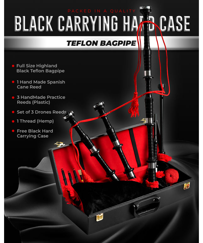 Full Size Bagpipe with Box | Teflon Black