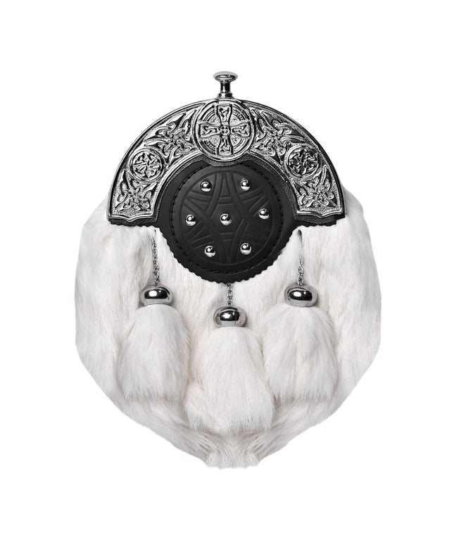 White Rabbit Fur Sporran with Chrome Cantle