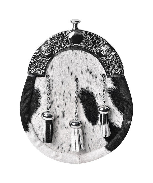 Premium Scottish White & Black Bovine Sporran with Chain Belt