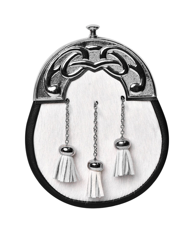 Premium Quality Scottish White Bovine Sporran with Chain Belt