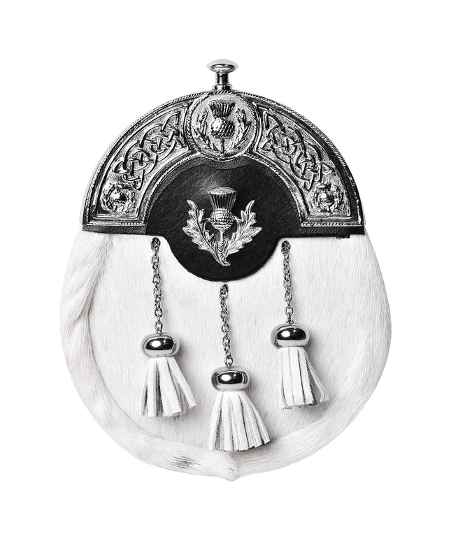 Formal White Bovine Sporran With Targe Leather Cantle