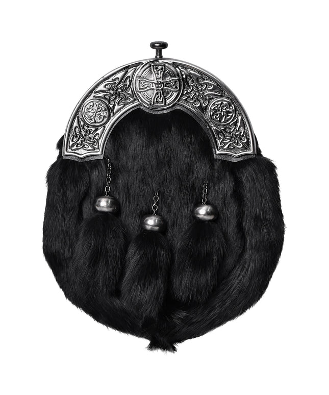 Formal Black Rabbit Fur Sporran with Black Celtic Antique Cantle