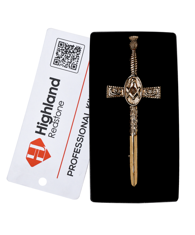 Antique Kilt Pin with a detailed Masonic Thistle design, perfect for adding elegance to your kilt outfit.