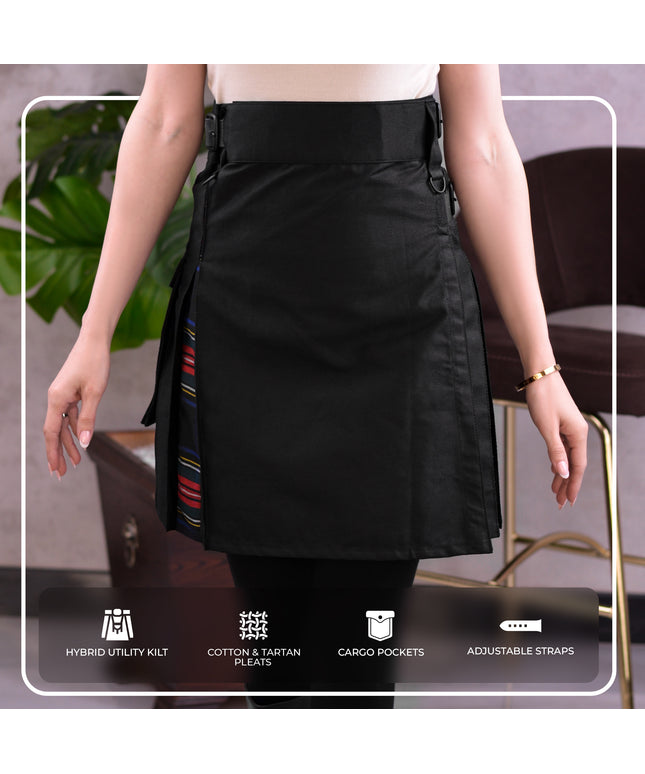 Women's Hybrid Utility Kilt in Black Stewart Tartan