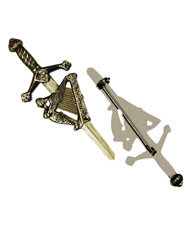 Antique Kilt Pin with a detailed Irish Harp design, perfect for adding elegance to your kilt outfit.