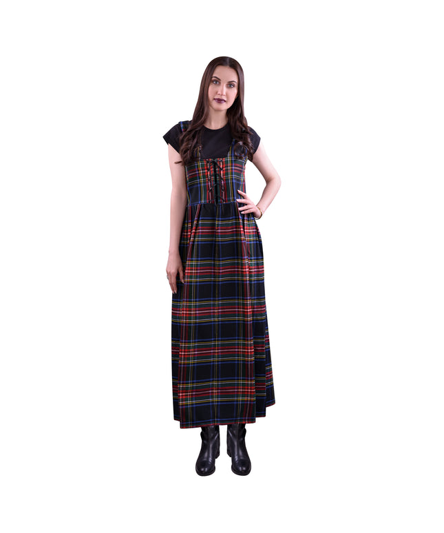 Women's Scottish Highland Dress - Long Tartan Dress | Black Stewart