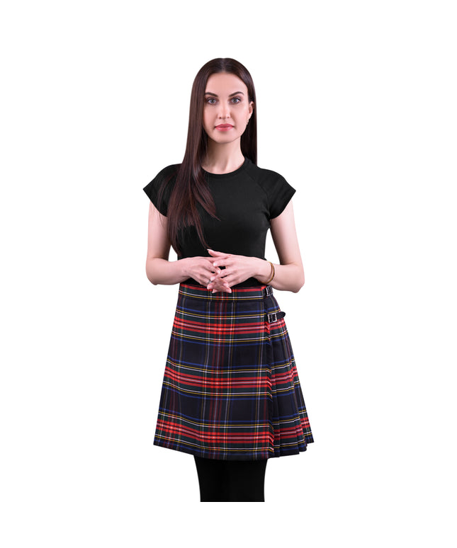 Woman Plaid Kilt - Black Stewart Tartan Kilt - Premium Quality & Timeless Style