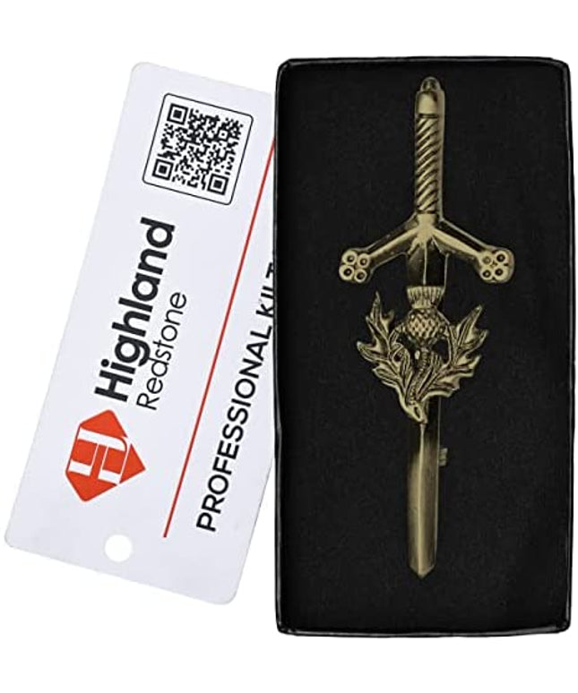 Antique Kilt Pin with a detailed thistle design, perfect for adding elegance to your kilt outfit.