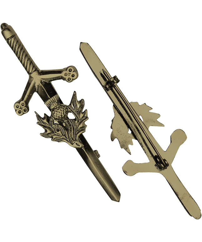 Antique Kilt Pin with a detailed thistle design, perfect for adding elegance to your kilt outfit.