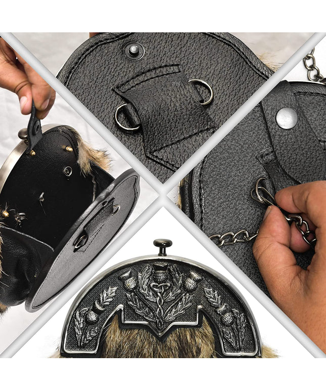 Sporrans, sporrans for sale mens sporrans  leather sporrans day sporrans sporrans for kilts custom sporrans military sporrans tartan sporrans,  dress sporrans scotland sporrans artificer sporrans scottish sporrans masonic sporrans scottish sporrans for sale,  hunting sporrans formal sporrans jacobite sporrans, kilt accessories, sporran bag, sporan, sporrans, kilt pouch, what is a sporran, Full Dress Coyote Fur Sporran with Antique Thistle Tassel