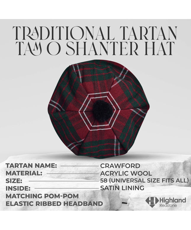 Tam O'Shanter Hat with Pompom in Crawford Tartan