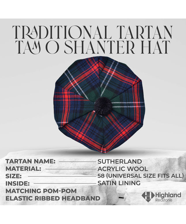 Traditional Tam O'Shanter Hat with Pompom (Sutherland)