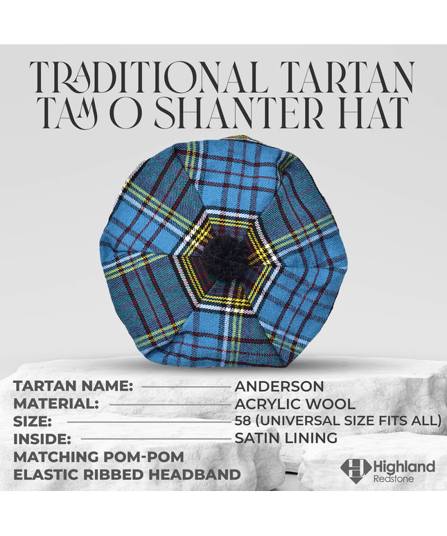 Tam O'Shanter Hat with Pompom in Anderson Tartan