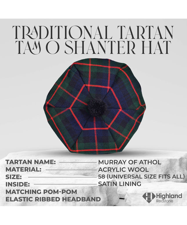 Tam O'Shanter Hat with Pompom in Murray of Athol Tartan