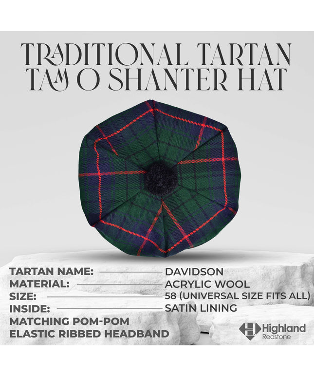 Tam O'Shanter Hat with Pompom in Davidson Tartan