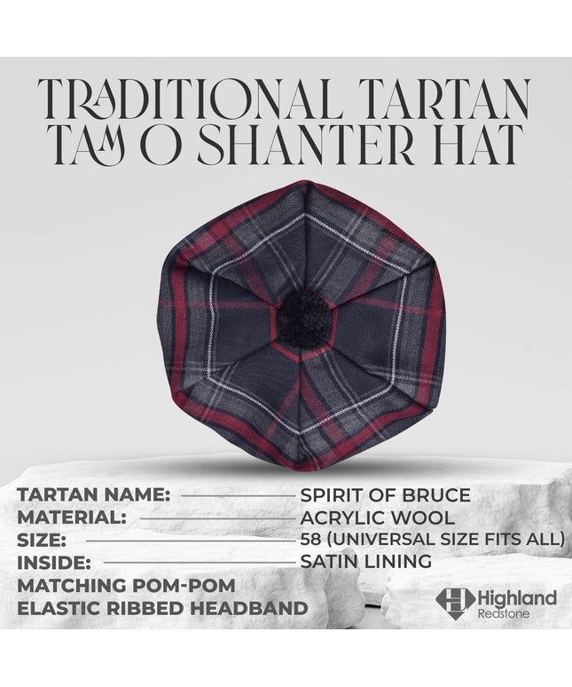 Traditional Tam O'Shanter Hat with Pompom (Spirit of Bruce)