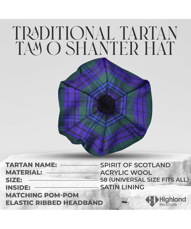 Traditional Tam O'Shanter Hat with Pompom (Spirit of Scotland)