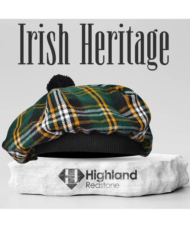 Tam O'Shanter Hat with Pompom in Irish Heritage Tartan