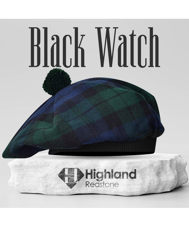 Tam O'Shanter Hat with Pompom in Black Watch Tartan