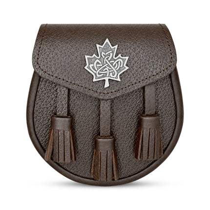Brown Leather Sporran with Celtic Maple Leaf Badge