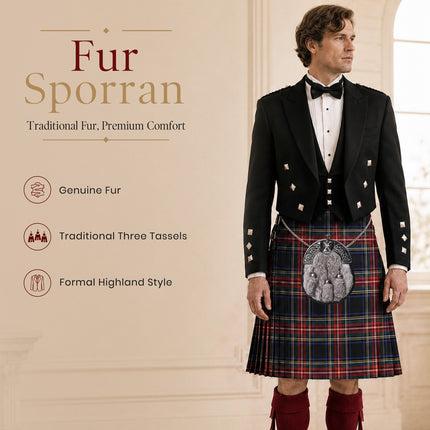 Formal Gray Rabbit Fur Sporran with St. Andrew Antique Cantle