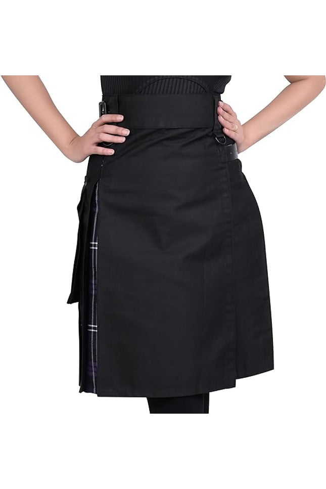 Black Hybrid Kilt for Women with Adjustable Straps