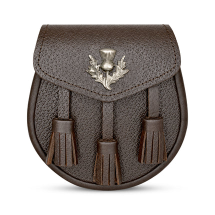 Sporran en cuir de luxe noir avec chardon antique