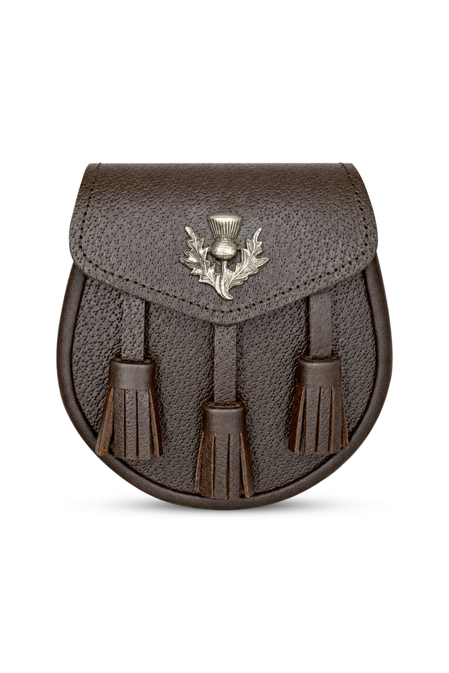 Brown Leather Sporran with Antique Scottish Thistle Badge