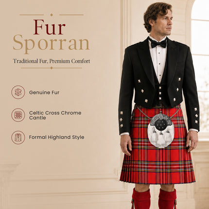 Sporran en fourrure de lapin blanche formel avec cantle en cuir Targe
