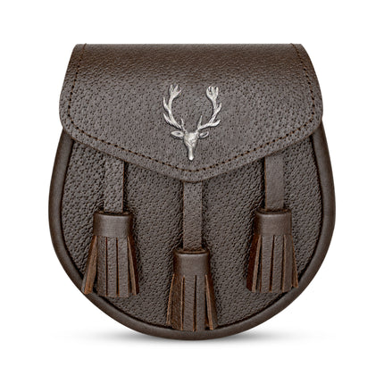 Sporran en cuir de luxe noir avec chardon antique
