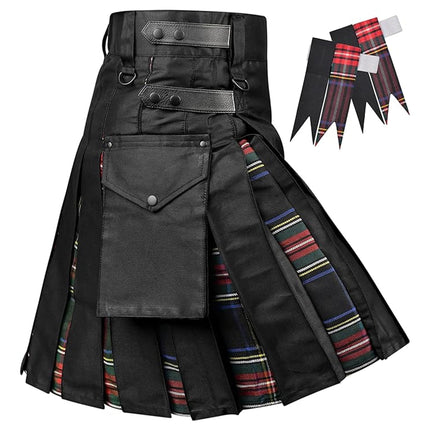 Black Stewart Hybrid Utility Kilt for Men  - Traditional Style with Modern Functionality