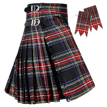 Kilt pour homme I Kilt traditionnel pour homme 8 verges en polyviscose à motif Black Stewart Tartan