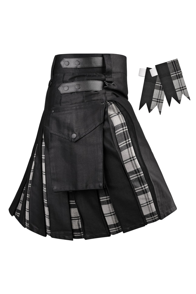 Kilt utilitario híbrido Grey Douglas para hombre - Estilo tradicional con funcionalidad moderna | Tallas grandes y altas