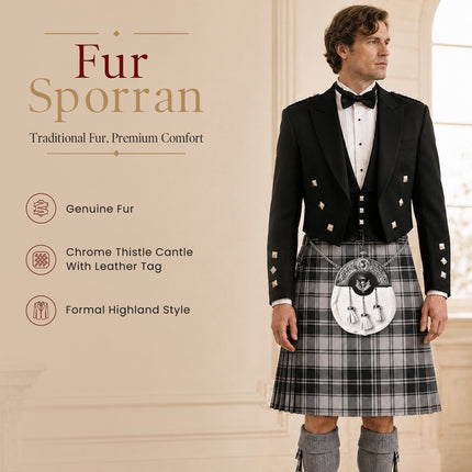 Formal White Bovine Sporran With Targe Leather Cantle