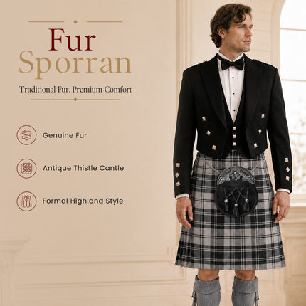 Formal Black Bovine Cross Chain Sporran with Thistle Antique Cantle