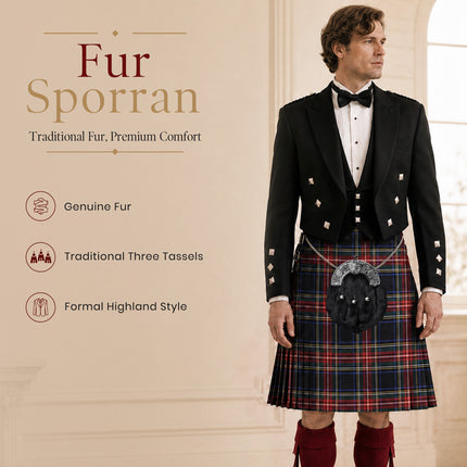 Sporran en fourrure de lapin noir formel avec cantle celtique antique noir