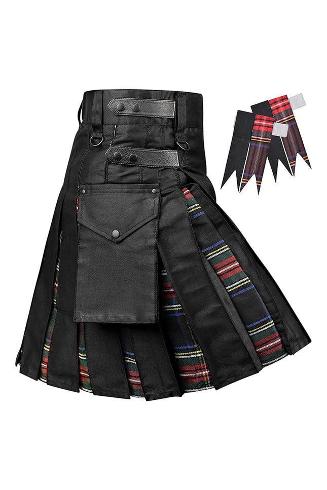 Falda Escocesa Utility Híbrida Black Stewart para Hombre - Estilo Tradicional con Funcionalidad Moderna