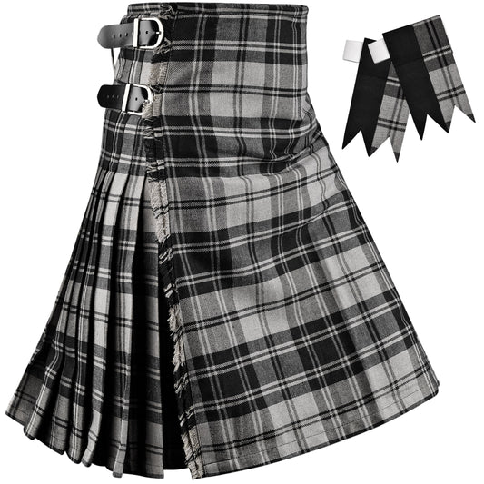 Kilt for Men I Grey Douglas Tartan Kilt Polyviscose 8 Yard Traditional Men Kilt