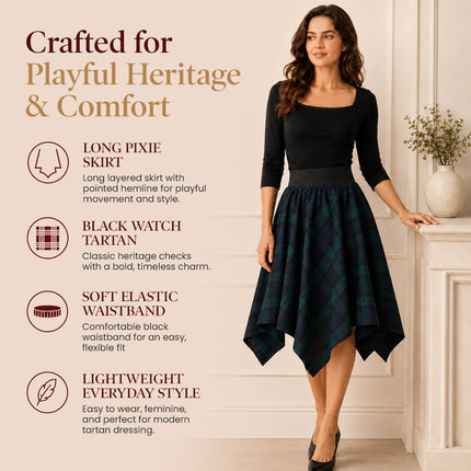 Falda larga "Pixie" de mujer Twilight | Cuadro escocés Black Watch