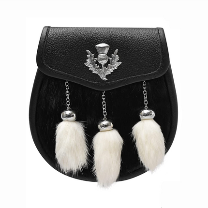 Elegant Semi-Dress Rabbit Fur Sporran with Thistle Badge